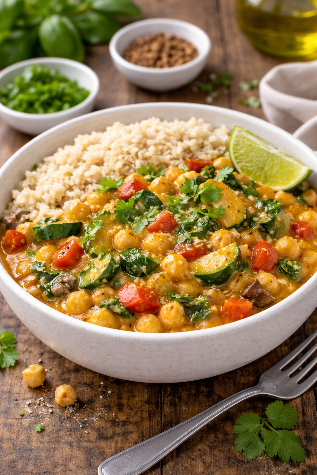 Gezonde vegan curry met kikkererwten, groenten en kokosmelk, recept van Healthyslim in Zoetermeer