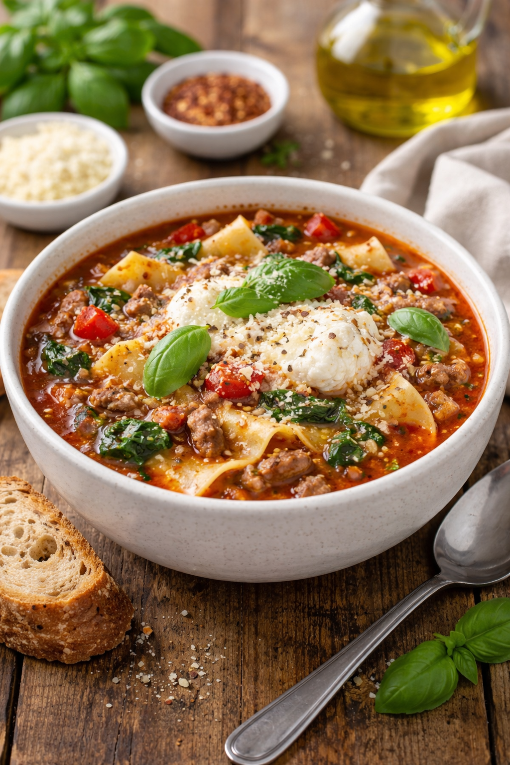 Gezonde lasagnesoep met mager rundergehakt, groenten en mozzarella, recept van Healthyslim in Zoetermeer