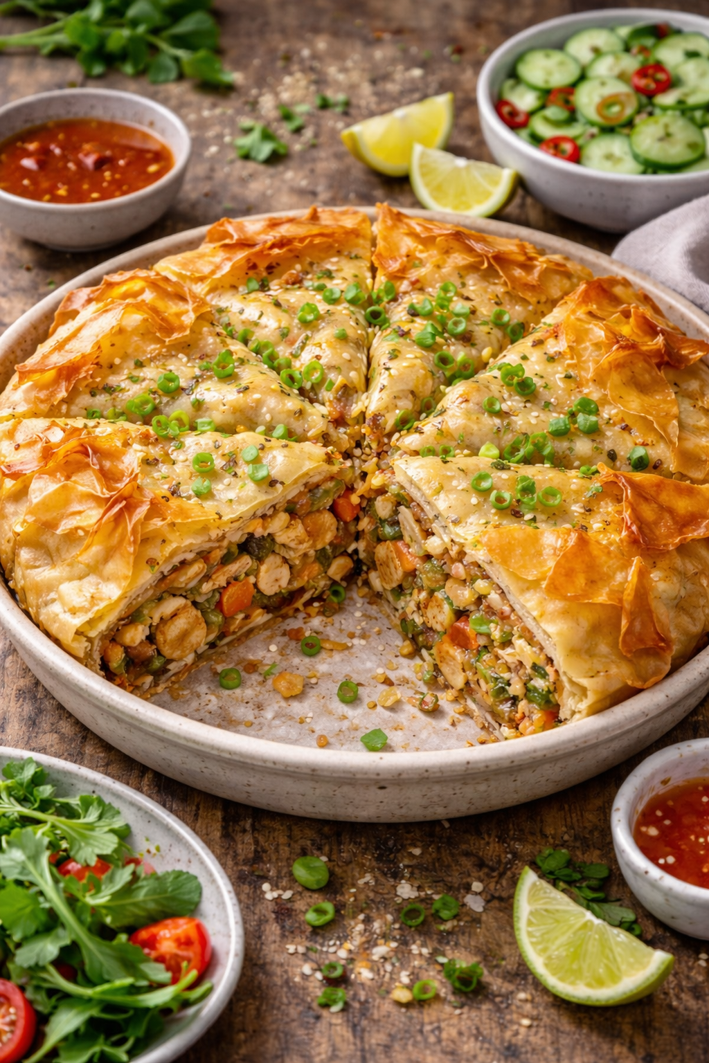 Gezonde loempiataart met kip, groenten en glasnoedels, recept van Healthyslim in Zoetermeer