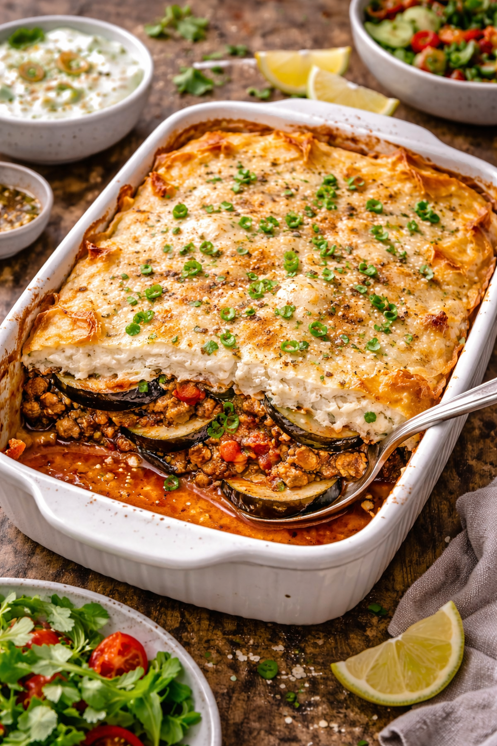 Gezonde moussaka met aubergine en gehakt uit de oven, recept van Healthyslim in Zoetermeer
